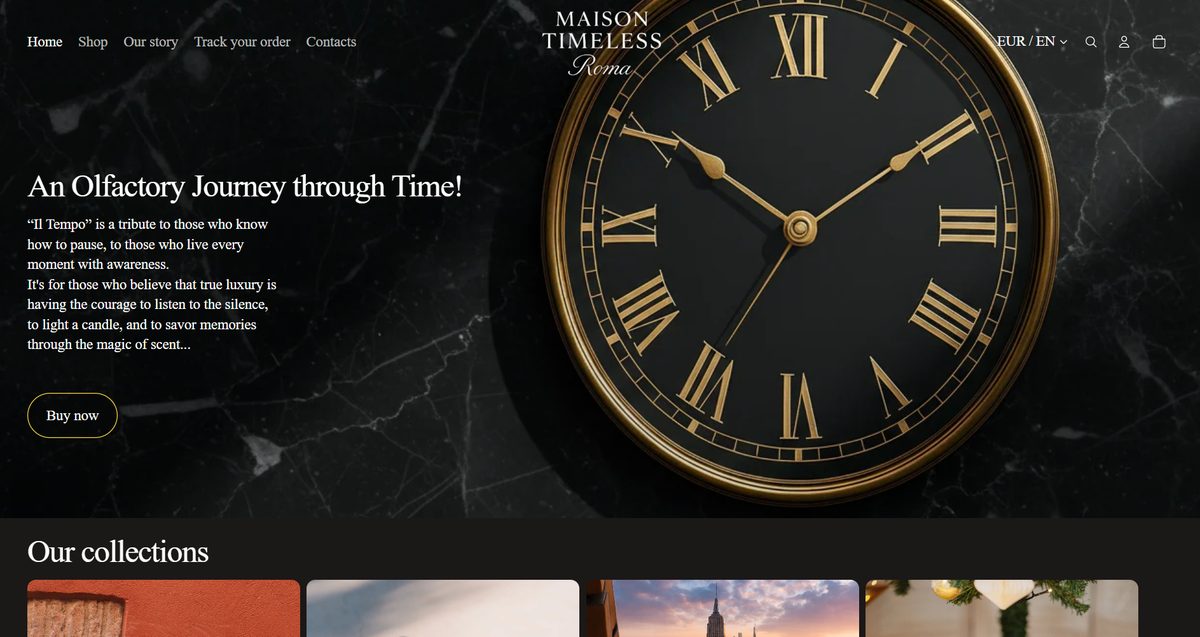 Home dell'e-commerce di profumi Maison Timeless